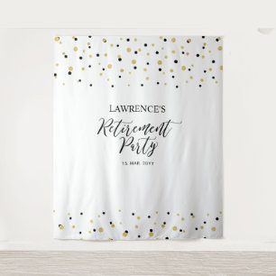 Goud & Zwarte Confetti Pensioenfeest Achtergrond Wandkleed