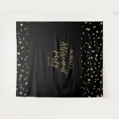 Goud & Zwarte Confetti Pensioenfeest Backdrop Wandkleed (Voorkant (horizontaal))