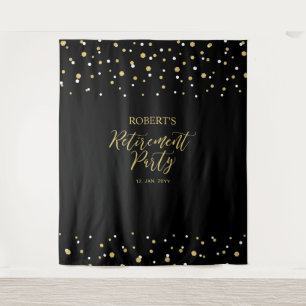 Goud & Zwarte Confetti Pensioenfeest Backdrop Wandkleed