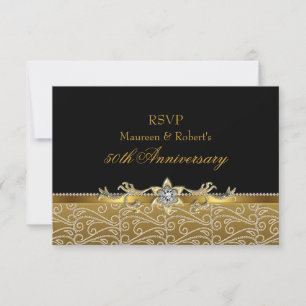 Goud & Zwarte Diamant 50e Verjaardag RSVP Kaartje