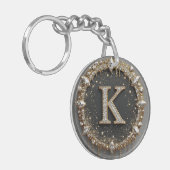 Goud Zwarte Diamant Letter K Cadeau Sleutelhanger (Voorkant Links)
