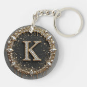 Goud Zwarte Diamant Letter K Cadeau Sleutelhanger (Achterkant)