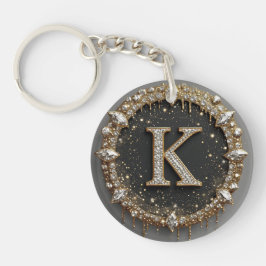 Goud Zwarte Diamant Letter K Cadeau Sleutelhanger
