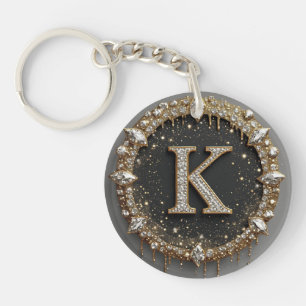 Goud Zwarte Diamant Letter K Cadeau Sleutelhanger
