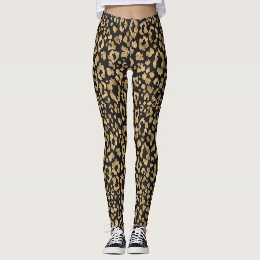 Goud/Zwarte Dierenprint Dames Leggings (Voorkant)