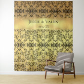 Goud & Zwarte Draai Gothische Bruiloft Wandkleed (In situ)