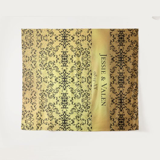 Goud & Zwarte Draaikolk Gotische Bruiloft Wandkleed (Voorkant (horizontaal))