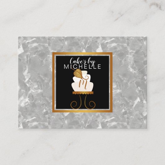 Goud/zwarte elegant visitekaartje van witte cake (Voorkant)