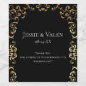 Goud Zwarte Elegante Draai Gothisch Huwelijk Wijn Etiket (Enkel label)