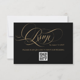 Goud Zwarte Elegante Kalligrafie Bruiloft RSVP Kaartje