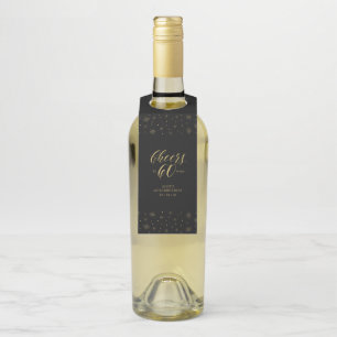 Goud & Zwarte Elegante Script Proost 60e Verjaarda Flessenhanger
