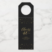 Goud & Zwarte Elegante Script Proost 60e Verjaarda Flessenhanger (Voorkant)