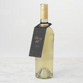 Goud & Zwarte Elegante Script Proost 60e Verjaarda Flessenhanger (Schuin)