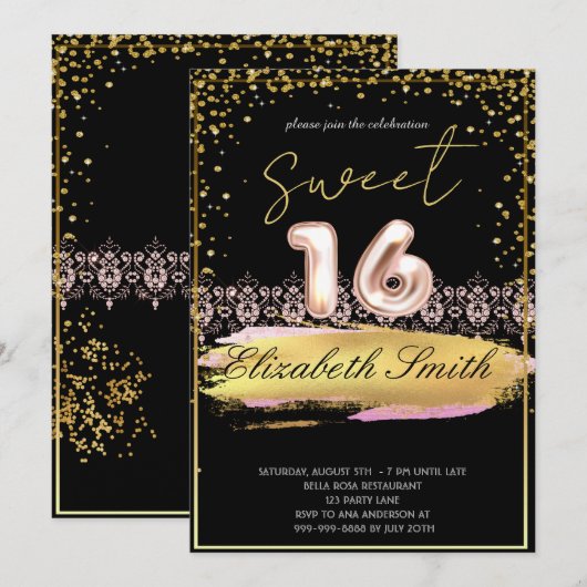 Goud-zwarte elegantie, zestien gouden roos kaart (Voorkant / Achterkant)