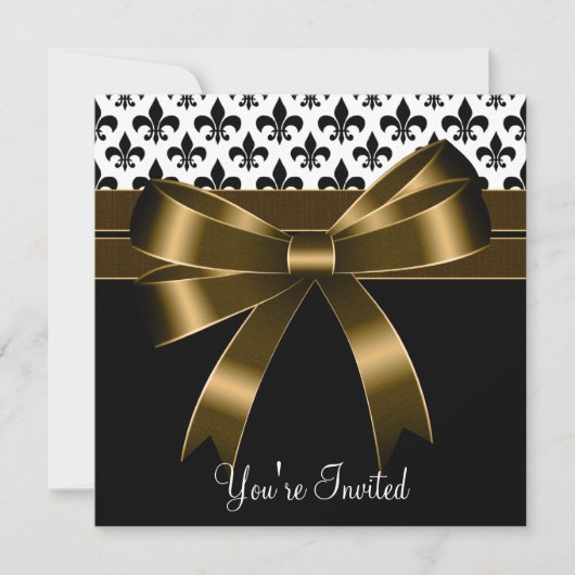 Goud & Zwarte Fleur De Lis Feest Kaart (Voorkant)