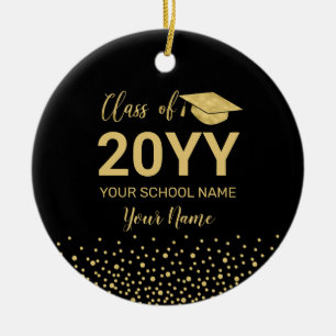 Goud & Zwarte Foto Afstudeercadeau met Kerst Keramisch Ornament