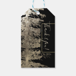 Goud & Zwarte Glam Dennenboom Rustieke Bos Bruilof Cadeaulabel