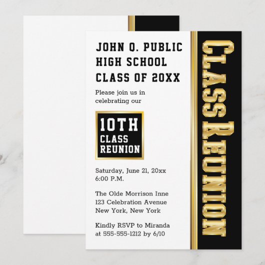 Goud | Zwarte hedendaagse reünpartij Kaart (Voorkant / Achterkant)