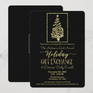 Goud & Zwarte Kerst Geschenkenuitwisseling Kerstfe Kaart