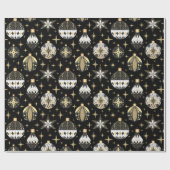 Goud & Zwarte Kerstversieringen Cadeaupapier (Vlak)