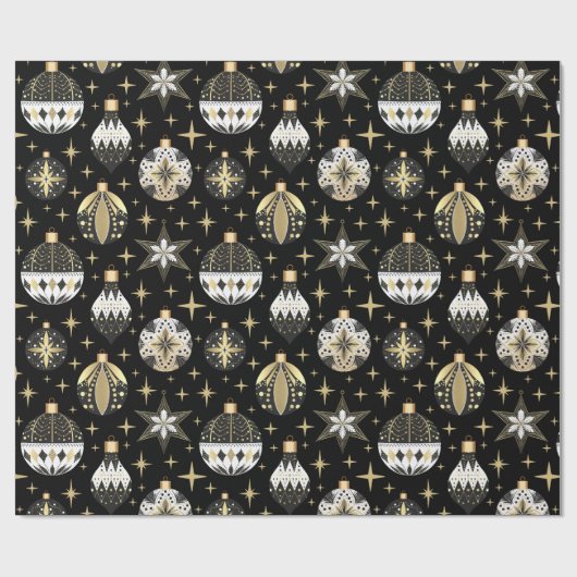  Goud & Zwarte Kerstversieringen Cadeaupapier (Vlak)