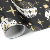 Goud & Zwarte Kerstversieringen Cadeaupapier (Rol Hoek)