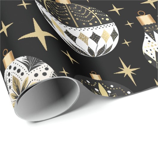  Goud & Zwarte Kerstversieringen Cadeaupapier (Rol Hoek)