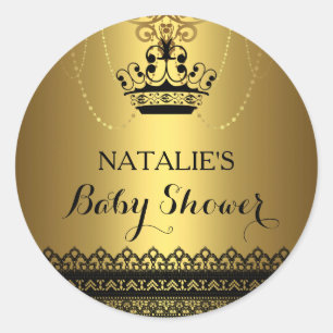 Goud & Zwarte Kroon Baby Borrelsticker Ronde Sticker