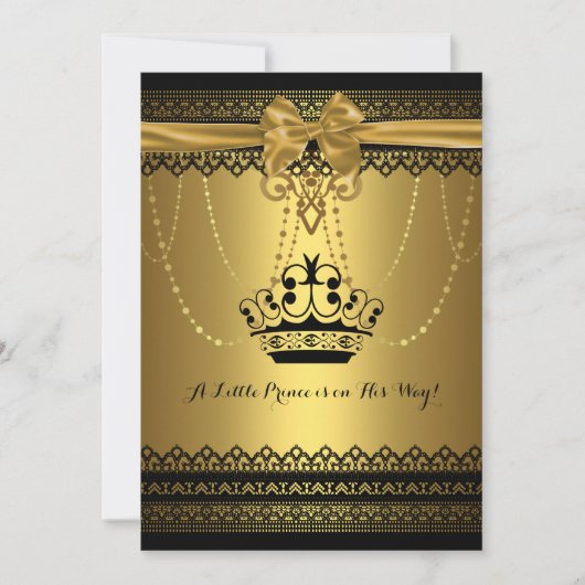 Goud & Zwarte Kroon Baby Shower Uitnodiging (Voorkant)