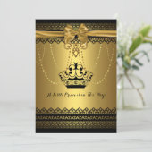 Goud & Zwarte Kroon Baby Shower Uitnodiging (Staand voorkant)