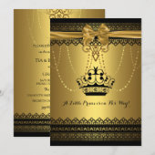 Goud & Zwarte Kroon Baby Shower Uitnodiging (Voorkant / Achterkant)