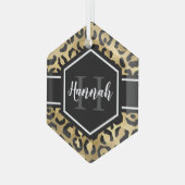 Goud Zwarte Luipaard Vlekken Monogram Glas Ornament (Voorkant links)