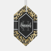 Goud Zwarte Luipaard Vlekken Monogram Glas Ornament (Voorkant Rechts)