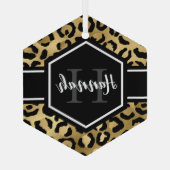 Goud Zwarte Luipaard Vlekken Monogram Glas Ornament (Achterkant)