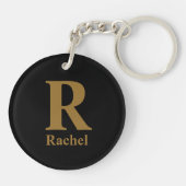 Goud/Zwarte M±oderne Minimaal Monogram Naam  Sleutelhanger (Achterkant)