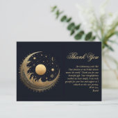 Goud & Zwarte Maan & Sterren Hemels Bruidsdiner Bedankkaart (Staand voorkant)