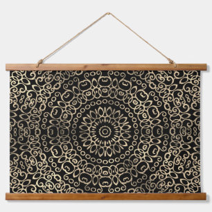 Goud Zwarte Mandala Chic Trippy Psychedelische Hip Hangend Wandkleed