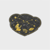 Goud & Zwarte Marmeren Virgo Zodiac Sticker (Voorkant)