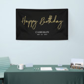 Goud & Zwarte Minimale Aangepaste Verjaardagsbanne Spandoek (Beurs)
