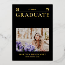 Goud & Zwarte Moderne Foto Afstudeer Uitnodiging