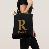 Goud/Zwarte Moderne Minimale Monogram Naam Tote Bag (Dichtbij)