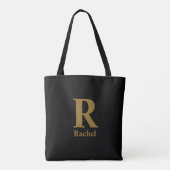 Goud/ Zwarte Moderne Minimale Monogram Naam Tote Bag (Achterkant)