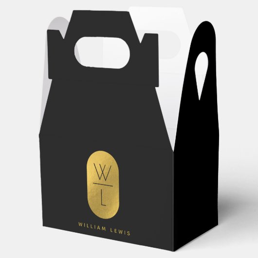 Goud & Zwarte Monogram Moderne Minimalist Bedankdoosjes (Geopend)