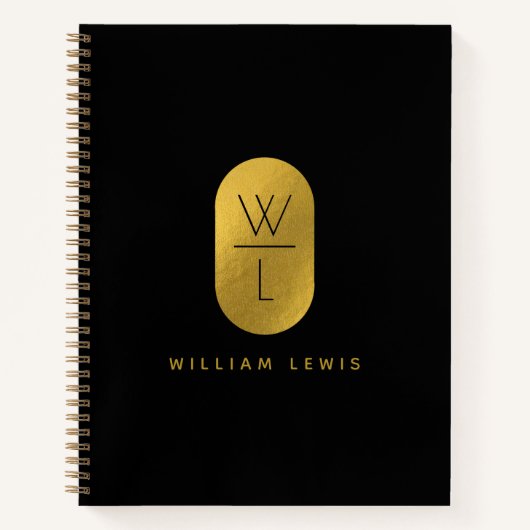 Goud & Zwarte Monogram Moderne Minimalist Notitieboek (Voorkant)