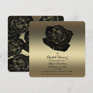 Goud & Zwarte Roos Elegante Bruidsdouche Kaart