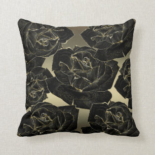 Goud & Zwarte Roos Glam Elegant Klassevol Chic Kussen