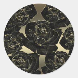 Goud & Zwarte Roos Glam Elegante Klasse Chique Fee Ronde Sticker