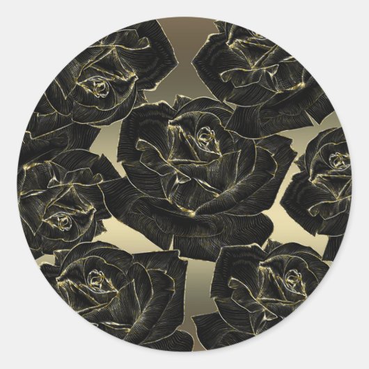 Goud & Zwarte Roos Glam Elegante Klasse Chique Fee Ronde Sticker (Voorkant)