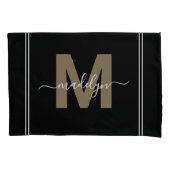 Goud Zwarte Script Naam Monogram Kussensloop (Voorkant-Links)