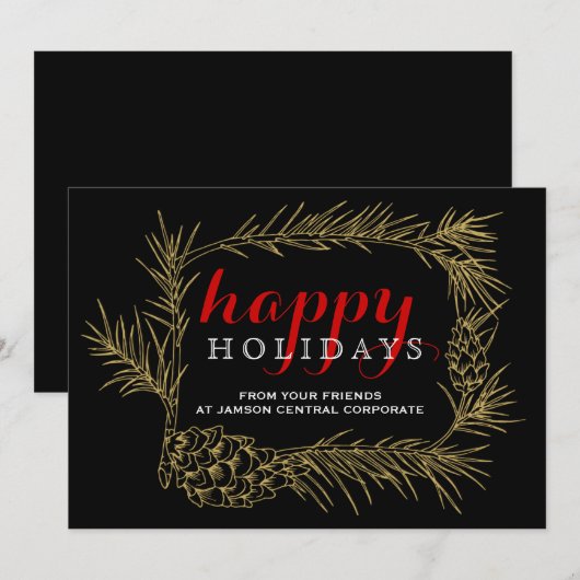 Goud, zwarte spar filiaal lijst Kerst bedrijf Feestdagenkaart (Voorkant / Achterkant)